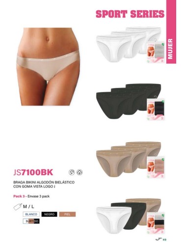 Joma pack de 3 braga bikini mujer con goma vista JS7100BK