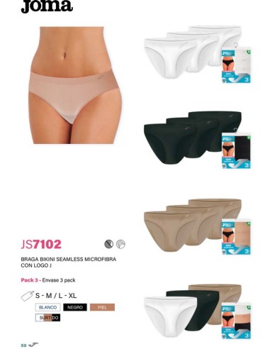 Joma pack de 3 braga bikini mujer seamless con logo JS7102