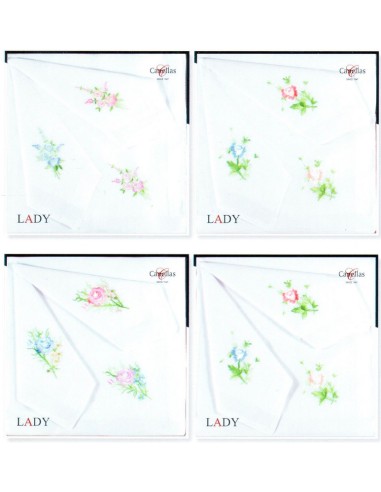 Lady caja 3 pañuelos mujer 100% algodon bordados 30x30cm 202