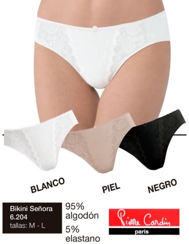 Pierre cardin braga bikini 95% algodon labrada. 6204 6204 (95% algodon)     (con rizo)