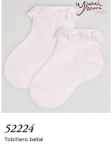 Ysabel mora par calcetin bebe tobillero algodon con puntilla 52224
