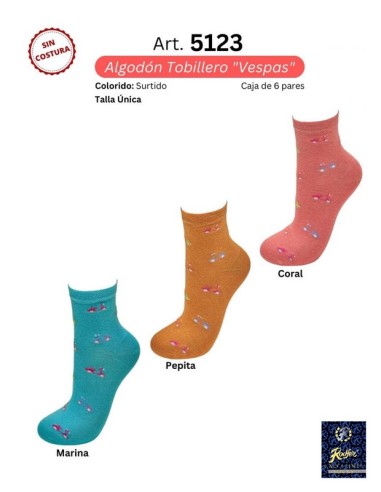 Rodfer calcetín verano mujer tobillero algodón "Vespas" sin costura 5123
