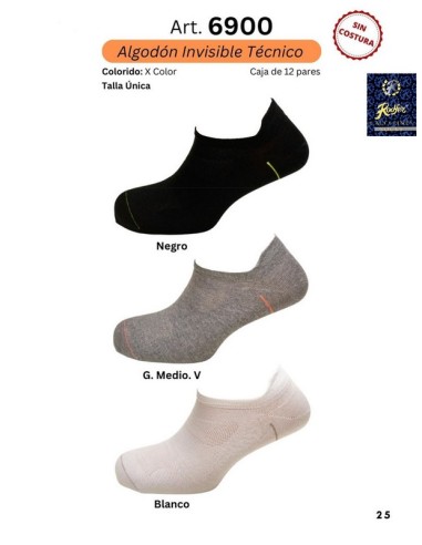 Rodfer calcetín deportivo hombre invisible algodón técnico sin costura 6900