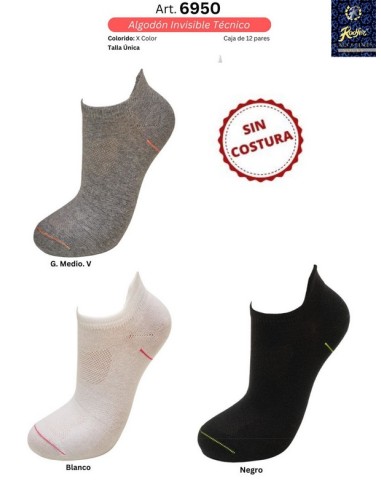 Rodfer calcetin deportivo mujer invisible algodón técnico sin costura 6950