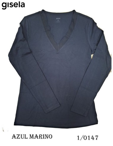 Gisela camiseta thermal mujer manga larga escote puntilla blonda 1/0147